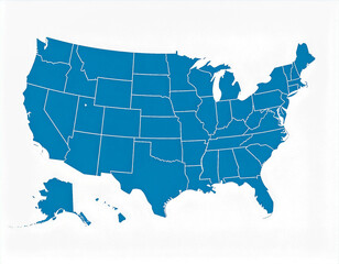 Fototapeta premium United States of America map in blue. USA map showcasing its 50 states isolated.