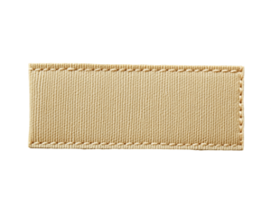 Beige Fabric Label with Stitched Edges on Transparent Background