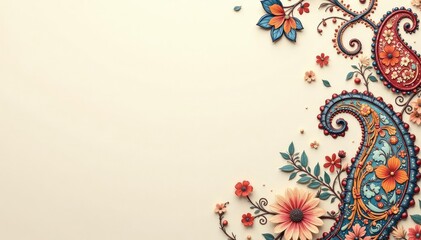 Obraz premium Subtle paisley motif on soft cream background, fabric, organic