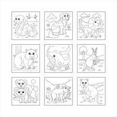 Set Of Cute Animals Line Art For Kids Coloring Pages And Education