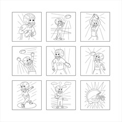 Collection Of Cartoon Football Player Illustrations In Outline Form Vector Graphics