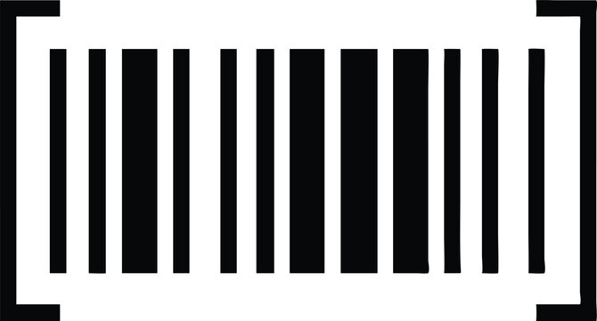 Simple black barcode icon with vertical lines and bracket shapes on a white background