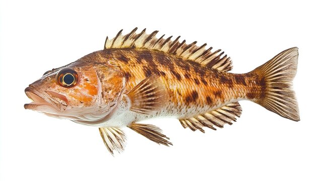  Comber Fish (Serranus cabrilla) Isolated on White Background with Clipping Path. Marine Life and Seafood Delicacy.