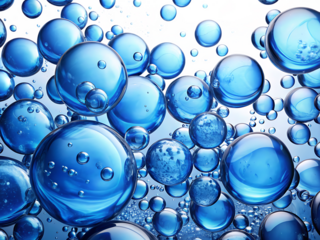 blue bubbles under water on white background