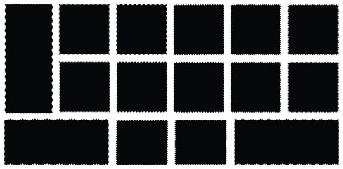 Set of zigzag edge black photo frames shapes set. of jagged scallop and zigzag edges elements rectangle shape frame with zigzag edge Black silhouette scalloped rectangular frames