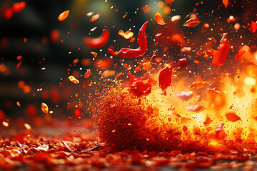 Fire burns behind red and orange leaves pile.
