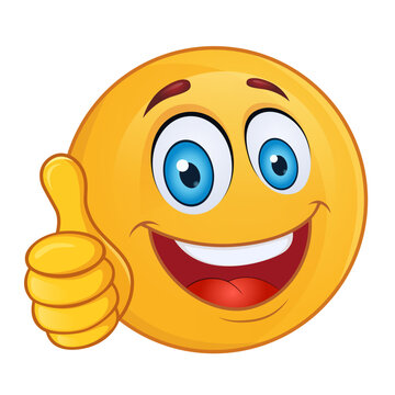Naklejki Happy Smiley Face Emoji Giving Thumbs Up Gesture Cartoon Illustration