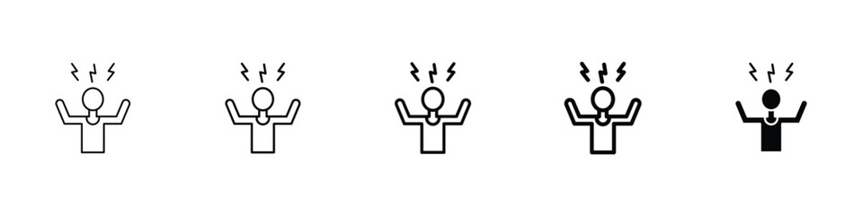 Set of 5 pixel perfect Angry person icon with 1 unexpanded, 1 silhouette, A face icon with a frowning mouth and steam coming out of ears.
