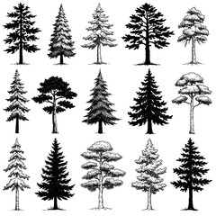 Obraz premium Hand-Drawn Tree Collection: Ink & Pencil Sketches AI Generated
