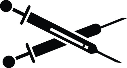 Two black crossing vaccine syringes are pictured in format with transparent background