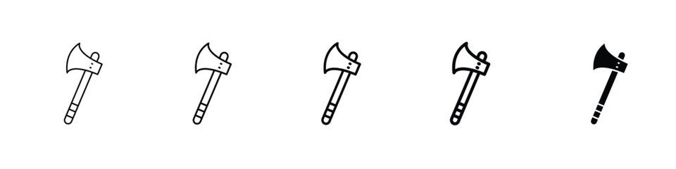 Set of 5 pixel perfect ax tool icon with 1 unexpanded, 1 silhouette, An ax icon with a wooden handle, often used in chopping or forestry.