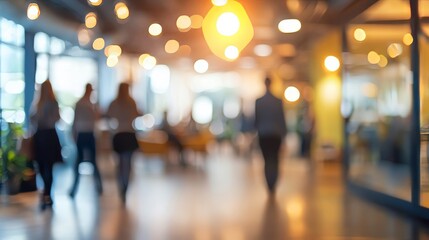 business office with blurred people in casual wear, bokeh background
