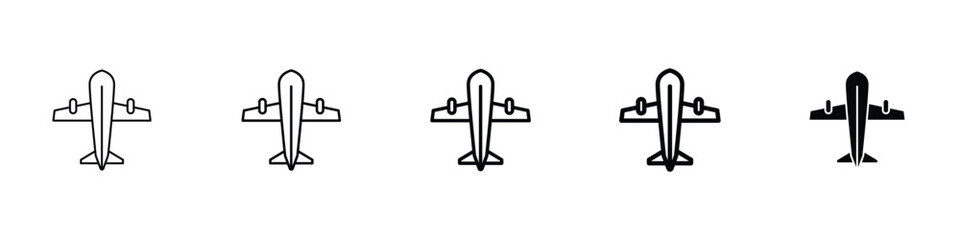 Set of 5 pixel perfect Plane icon with 1 unexpanded, 1 silhouette, An airplane icon showing air travel or aviation.