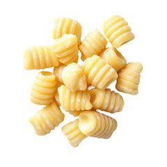 Freshly made gnocchi pasta arranged on a bright white background for culinary presentation, Gnocchi pasta isolated onisolated on white background