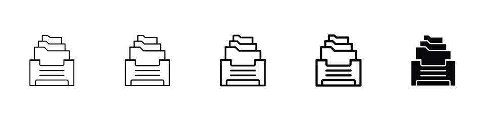 Set of 5 pixel perfect Archive folders icon with 1 unexpanded, 1 silhouette, Stacked folders icon for archiving documents or records.