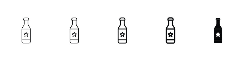 Set of 5 pixel perfect Bottle icon with 1 unexpanded, 1 silhouette, A plastic or glass bottle icon for drinks or liquids