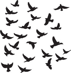Flock of Birds Silhouette Vector: Flying Birds Illustration, Black Bird Silhouettes, Nature Graphic Design, Wildlife Artwork, Bird Migration Art