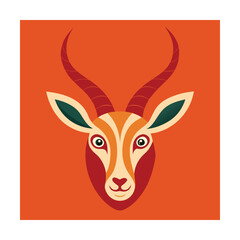 Stylized portrait of an antelope head on a vibrant orange background for decorative purposes