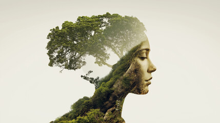 Merging Nature and Self: A serene image artfully combines the human profile with the verdant landscape, symbolizing a deep connection to the environment.