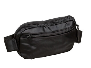 Fototapeta premium Elegant Black Leather Handbag with Smooth Texture and Polished Hardware Isolated for Fashion, Luxury Accessories, and Stylish Design Projects