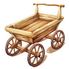 vintage wooden cart on white 