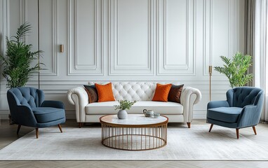 Fototapeta premium Luxurious living room interior design with comfortable seating.