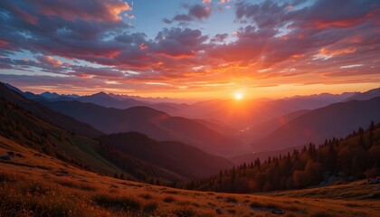 Sunset Over the Caucasus Mountains in Georgia for Joyful and Motivational Nature Landscape Themes