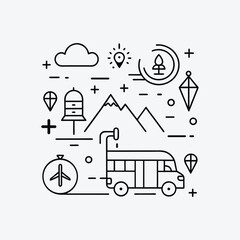 Obraz premium Travel Icons in Trendy Minimal Style