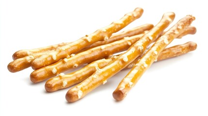 Salty Cracker Pretzel Sticks, Isolated on White Background. Perfect Clipping for Snack and Recipe Ideas