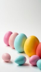Row of colorful Easter eggs, studio shot, pure white background , festive, object, vibrant