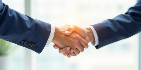 Two hands shaking, contract in between, clean white background , professional, business deal