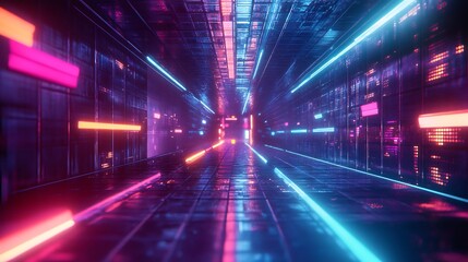 Fototapeta premium Abstract Tunnel with Neon Lights in Blue and Pink