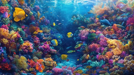 Naklejka premium Vibrant Underwater Coral Reef Ecosystem