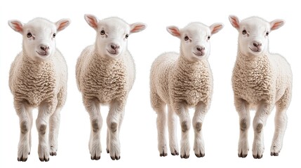 Fototapeta premium Adorable Set of Baby Sheep Standing, Isolated on Transparent or White Background. Cute and Playful Lambs in a Stylized Composition