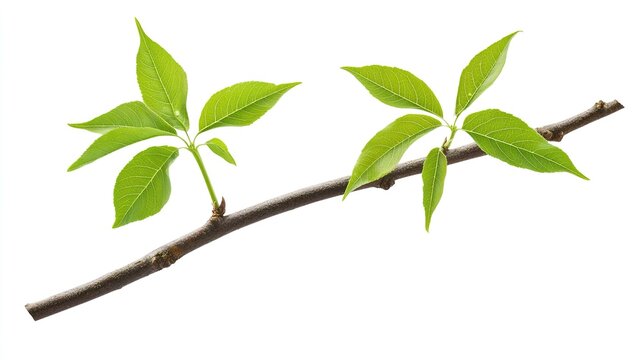 Young Branch of Tree of Heaven (Ailanthus Altissima) with Leaves, Isolated on White Background. Clipping Path for Versatile Use in Botanical and Nature Designs