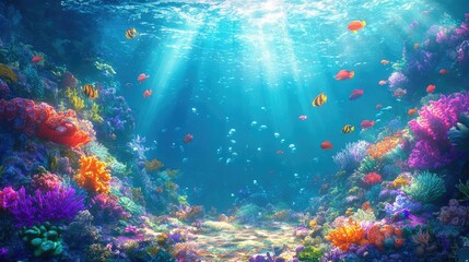 Fototapeta premium Underwater Paradise: Vibrant Coral Reef with Colorful Fish
