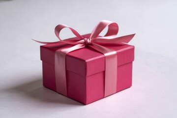 a pink gift box with a neatly tied pink ribbon on top