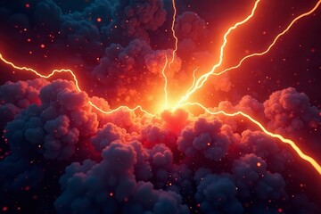Fiery electric explosion background, intense lightning flash effect , crackle, explosion