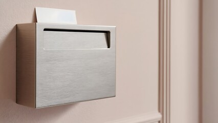 Modern metal mailbox on pink wall
