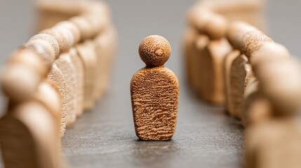 Wooden figure representing adaptive strategies and flexible decision-making on a table surface in a modern workspace