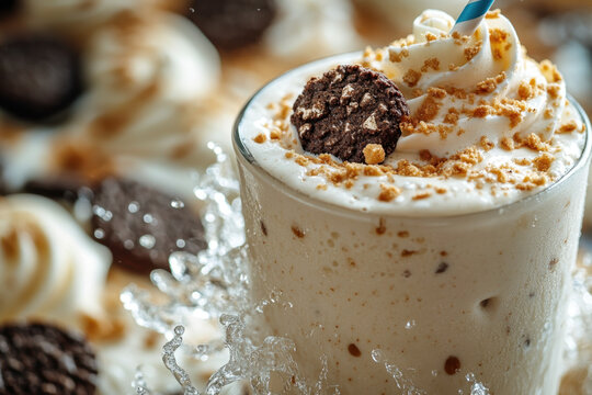 Glass of milk with spoon inside.