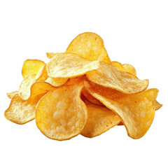 Crunchy potato chips stacked high on a clean, Transparent background for a fresh and appetizing look, Potato chips isolated on white or isolated on PNG background