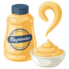 Mayonnaise in bowl isolated vector illustration on white background