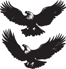 Black and White Vector Illustration of Two Majestic Bald Eagles in Flight | Patriotic American Symbol | Wildlife Bird Graphic Design