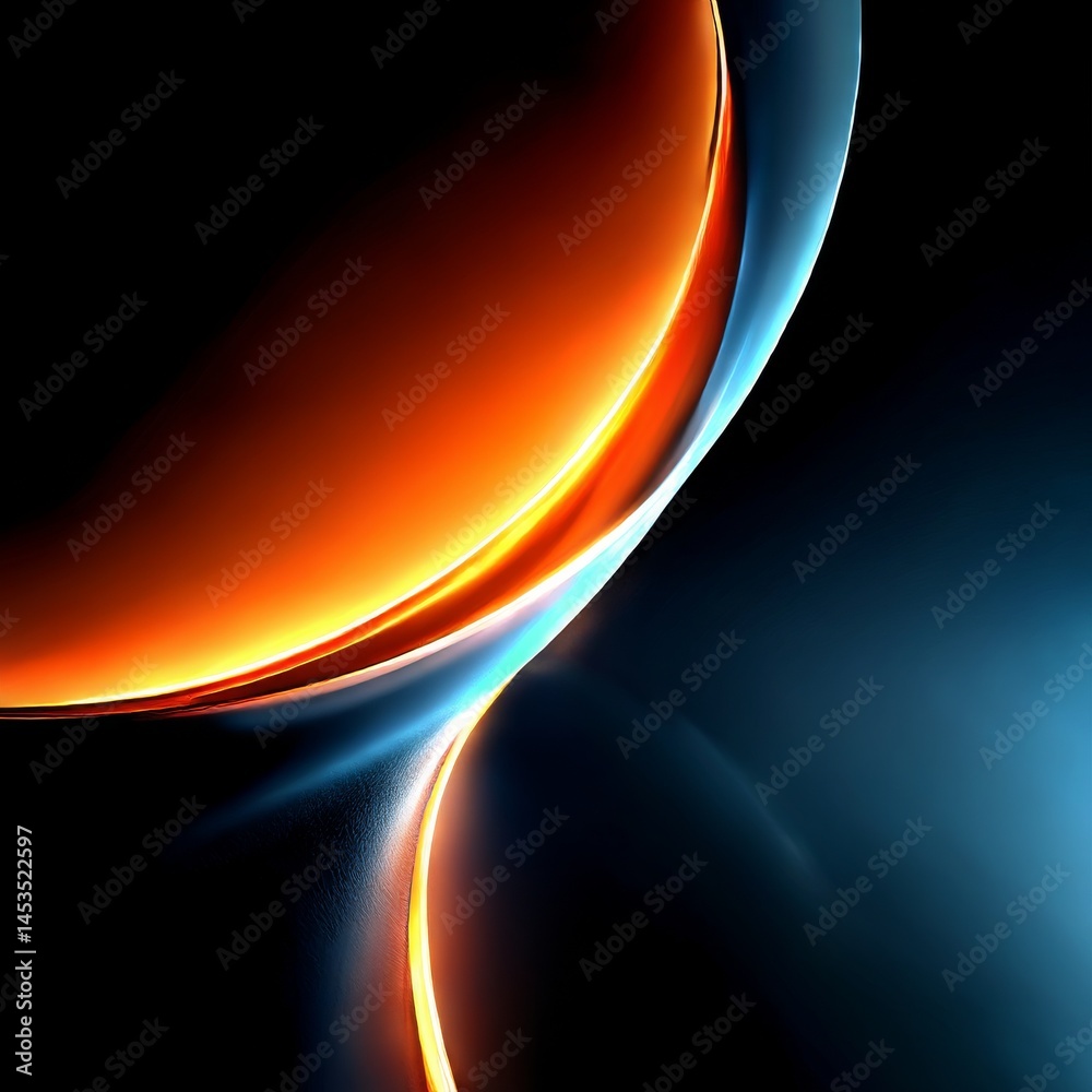 Poster abstract fire and ice: a striking contrast of warm and cool tones with luminous curves against a dar