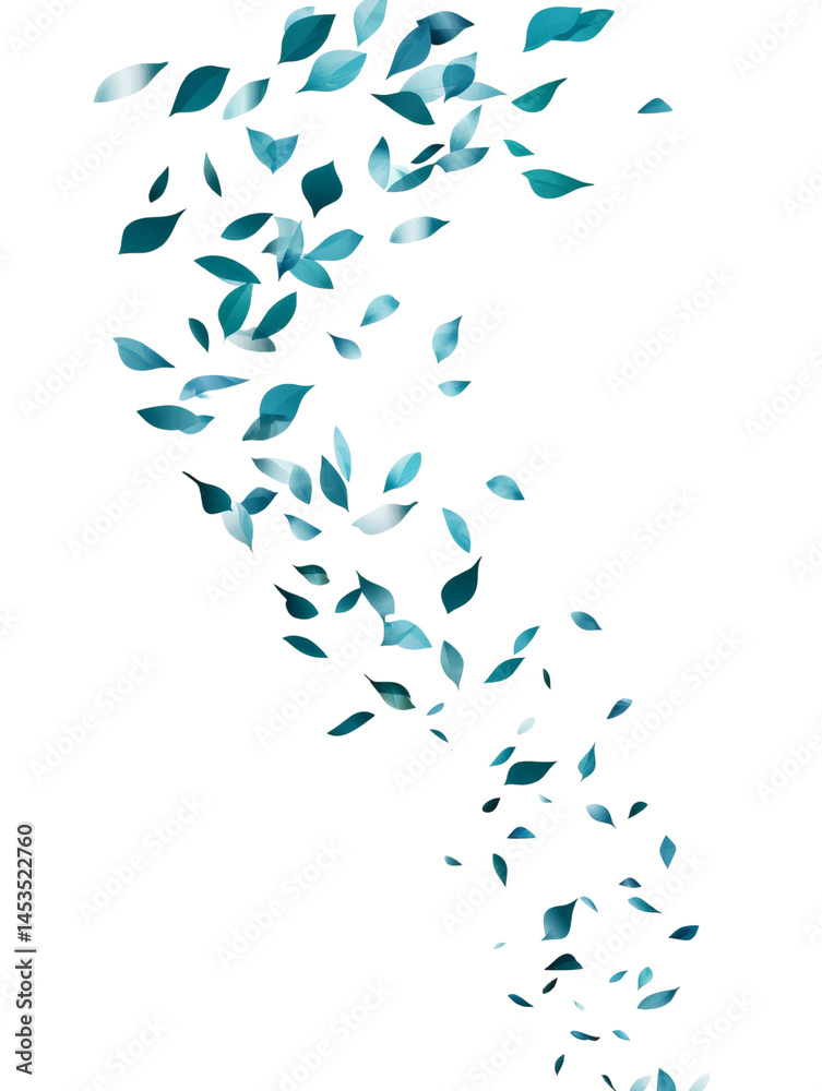 Poster elegant floating teal leaves against a stark backdrop creating ethereal ambiance