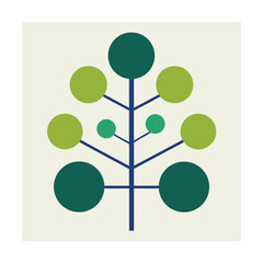 Abstract stylized tree design featuring green and blue circular elements on a beige background