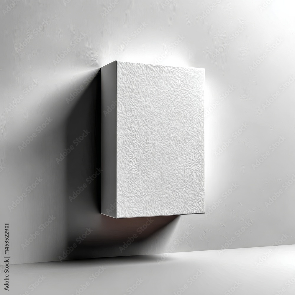 Poster Blank White Box Mockup on Wall Displaying Texture Detail with Minimalistic Composition and Ambient Lighting