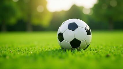 Fototapeta premium Soccer Ball on Green Grass Field