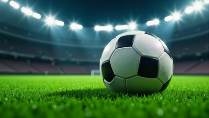 Fototapeta premium Soccer Ball On Field At Night